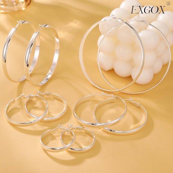 Elegant 50mm Silver Sterling Silver Hoop Earrings, Hypoallergenic Lightweight Ho - Picture 5 of 7